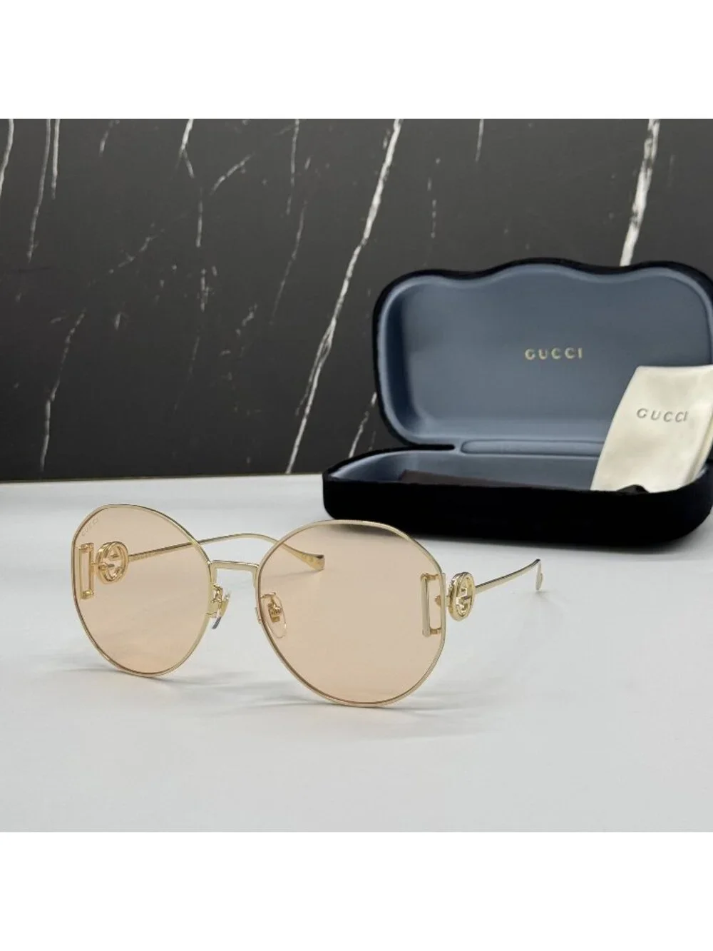 New Gucci GG1206SA 004 Women Oversized Gold Cream Sunglasses